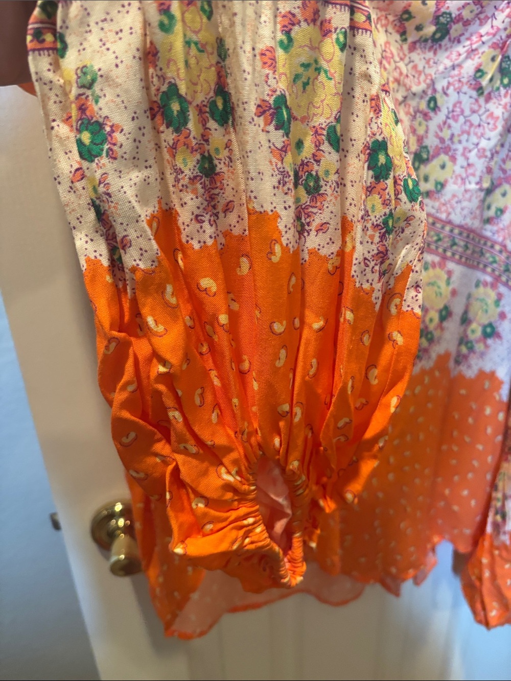 Anthropologie Maeve Ceresco Orange Floral Boho Peasant Blouse Top Size Medium - Picture 3 of 7
